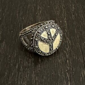 Silver and Mother-of-pearl Peace Sign Ring